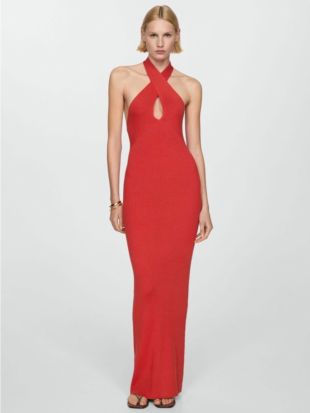 Mango Red Crisscross Halter Maxi Dress
